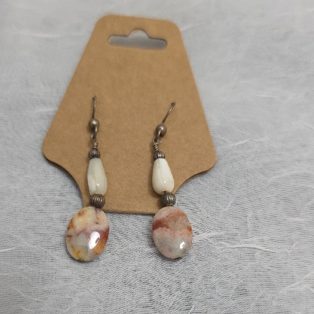Cream and Brown Two-Tier Dangle Earrings